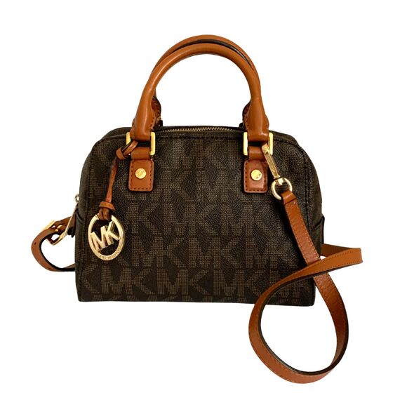 Michael Kors Brown Monogram Leather Mini Satchel Crossbody - Picture 1 of 10